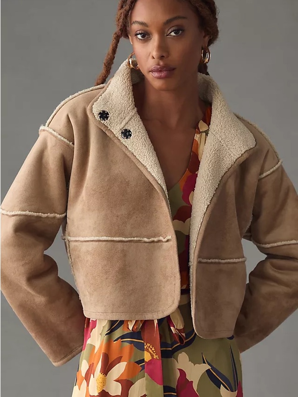 NWT Velvet by Graham & Spencer Tan Faux-Suede Sherpa Jacket